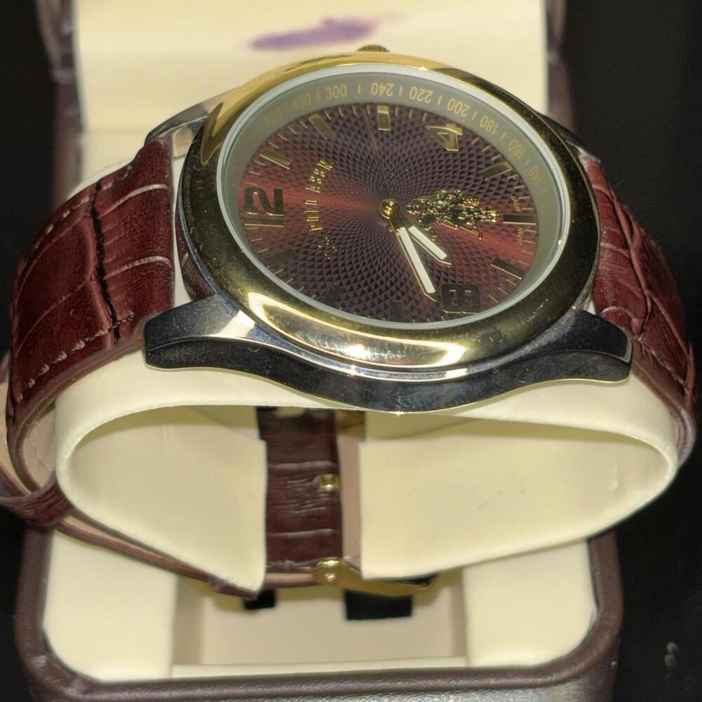U.S. Polo Assn. Men's Brown Dial Watch with Gold-Tone Bezel In Gift Box - Picture 4 of 9